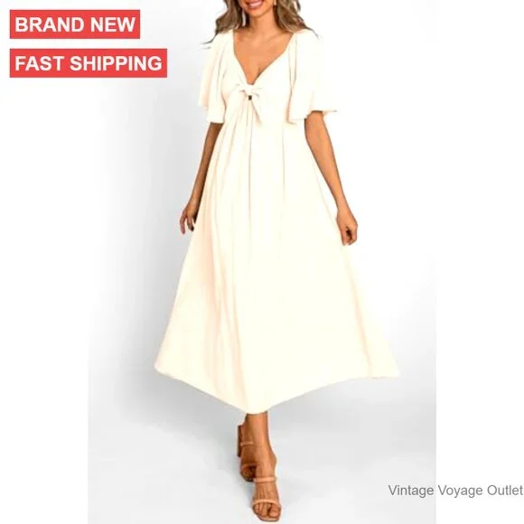 sachin and babi light blue dress R.Vivimos Women's Long Sleeve Boho Midi Dress V Neck Floral Print Casual  Button Down Loose main image 0